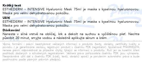 Příbalový leták - ESTHEDERM Intensive Hyaluronic mask 75ml