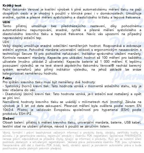 Příbalový leták - Tonometr digi. VEROVAL pažní