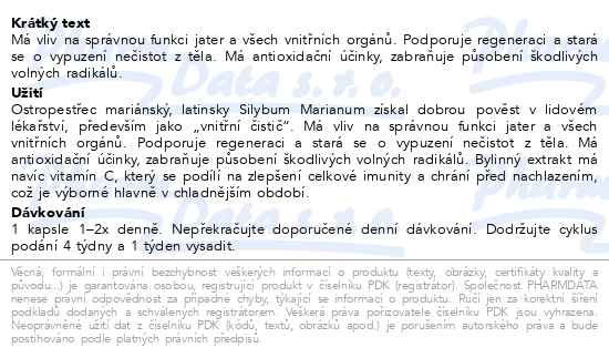 Příbalový leták - Allnature Ostropestřec bylinný extrakt cps.60