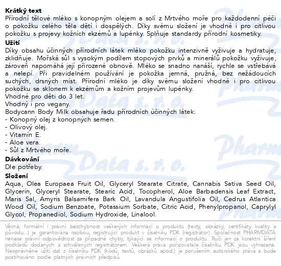 Příbalový leták - Annabis Bodycann přírodní tělové mléko 250ml