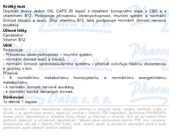 Příbalový leták - Jadon OIL CAPS konop.olej 15mg CBD+vit.B12 cps.30