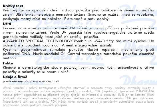 Příbalový leták - EUCERIN SUN opal.krém.gel Dry Touch SPF50+200ml