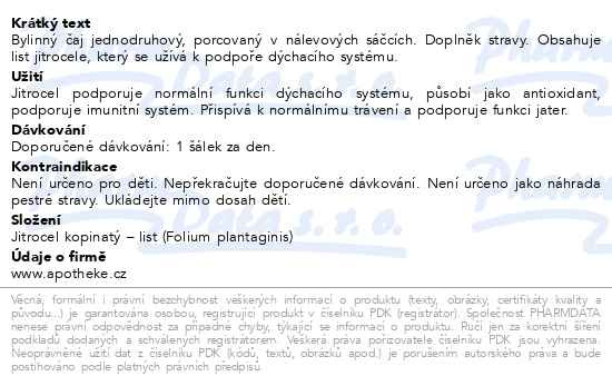 Příbalový leták - Apotheke Jitrocel čaj 20x1.5g