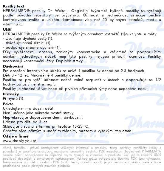 Příbalový leták - HerbalMed past. Dr.Weiss Eukalypt+máta+vit.C 24+6