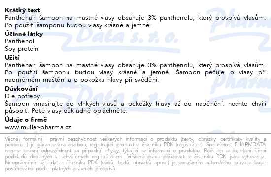 Příbalový leták - Panthehair šampon mastné vlasy NEW 200ml Dr.Müller