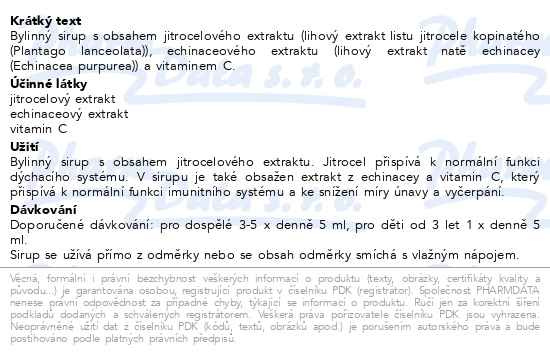 Příbalový leták - Herbacos Jitrocelový sirup s Echinac.a vit.C 320g