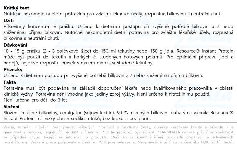 Příbalový leták - Resource Instant Protein 1x800g