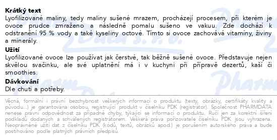 Příbalový leták - Allnature Maliny sušené mrazem 200g