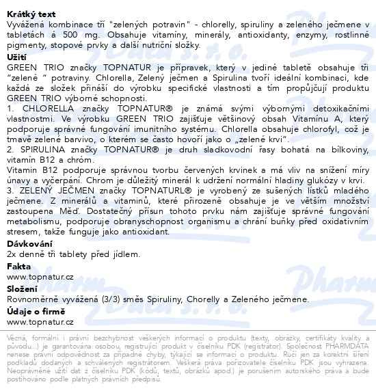 Příbalový leták - Green Trio Chlor.Spirul.Z.ječmen tbl.180 TOPNATUR