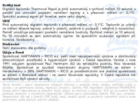 Příbalový leták - Teploměr digi.THERMOVAL Rapid 1ks