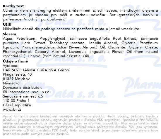 Příbalový leták - Curarina vitamin E krém s Echinaceou 50ml