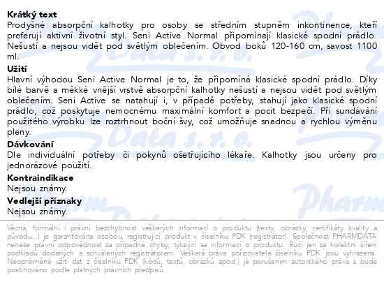Příbalový leták - Seni Active Normal Extra Large ink.plen.kalh.10ks