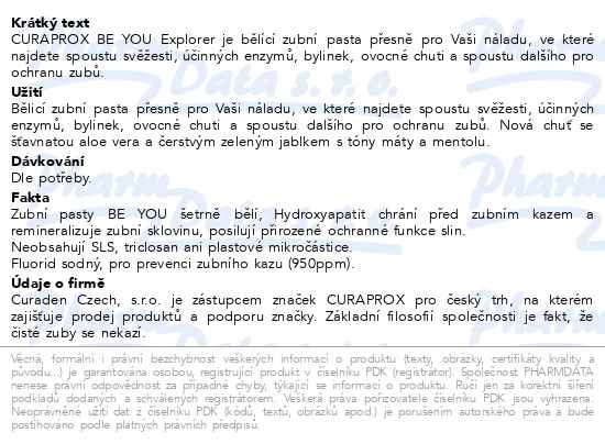 Příbalový leták - CURAPROX BE YOU zubní pasta Apple-Aloe 60ml