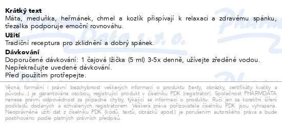 Příbalový leták - LEROS Sirup klidný spánek 250ml