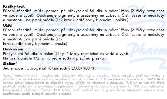 Příbalový leták - Allnature Jedlá soda 1000g