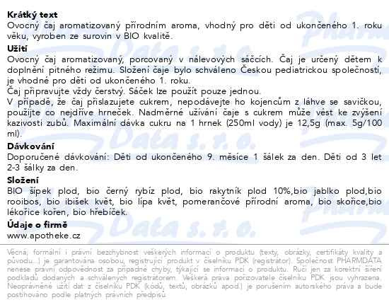 Příbalový leták - Dětský BIO Pohádkový čaj Zimní s rakytníkem 20x2g