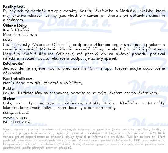 Příbalový leták - Bylinný tekutý na SPANÍ Kozlík+Meduňka 500ml