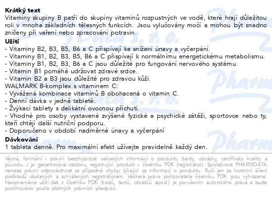 Příbalový leták - Walmark B-komplex PLUS s vitaminem C tbl.30