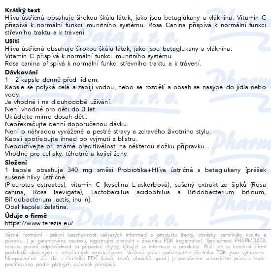 Příbalový leták - TEREZIA Probiotika+Hl.ústř.s betagluk.FORTE cps.10