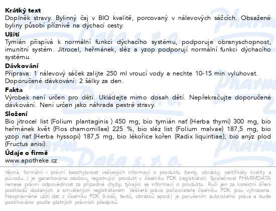 Příbalový leták - Apotheke BIO Průduškový čaj 20x1.5g
