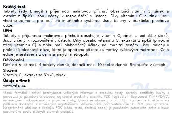 Příbalový leták - Energit Imunita tbl.42