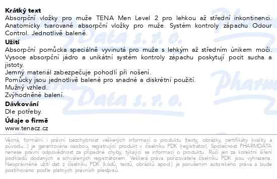 Příbalový leták - TENA Men Level 2 ink.vložky +50% navíc 750883 30ks