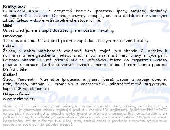 Příbalový leták - Curenzym Anixi cps.60