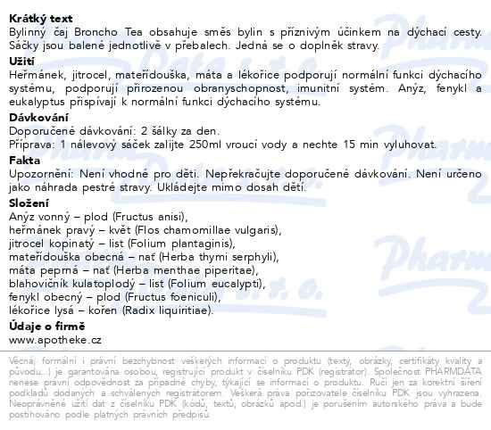 Příbalový leták - Apotheke BRONCHOTEA! Dýchací cesty čaj 20x1.5g