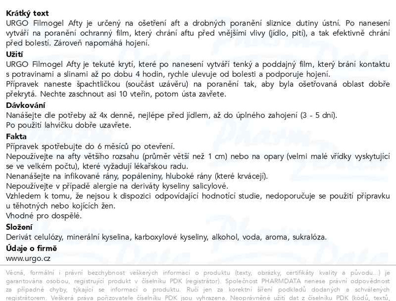 Příbalový leták - URGO FILMOGEL Afty 6ml