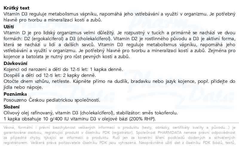 Příbalový leták - TEREZIA Vitamin D3 baby od narození 400 IU 10ml