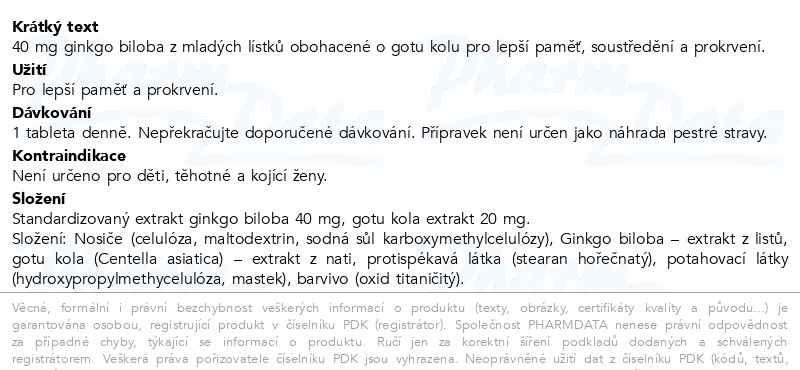Příbalový leták - GS Ginkgo 40+Gotu kola tbl.80+40