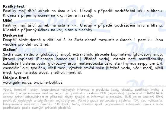 Příbalový leták - Herbofitky s jitrocelem a vit.C 36ks