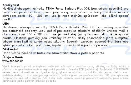 Příbalový leták - TENA Pants Bariatr.Plus XXL ink.kalh. 12ks 792862