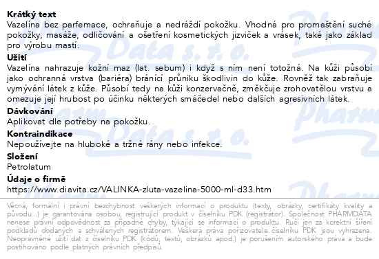 Příbalový leták - Vazelína žlutá Valinka 5000ml