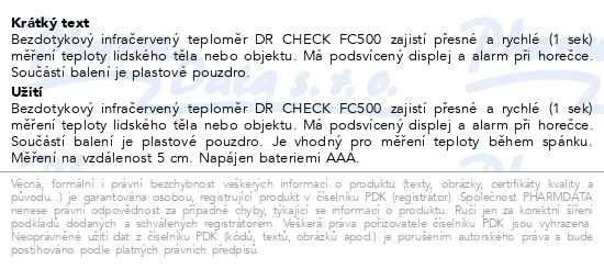 Příbalový leták - DR CHECK FC500 bezdotykový infračervený teploměr
