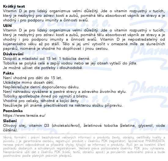 Příbalový leták - TEREZIA Vitamín D3 1000 IU tob.90