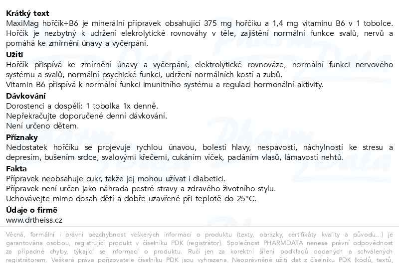 Příbalový leták - MaxiMag Hořčík 375mg+B6 40% ZDARMA 70 tobolek