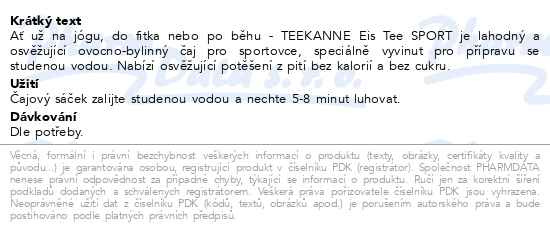 Příbalový leták - Čaj TE EISTEE SPORT jablko citrón 18x2,5g