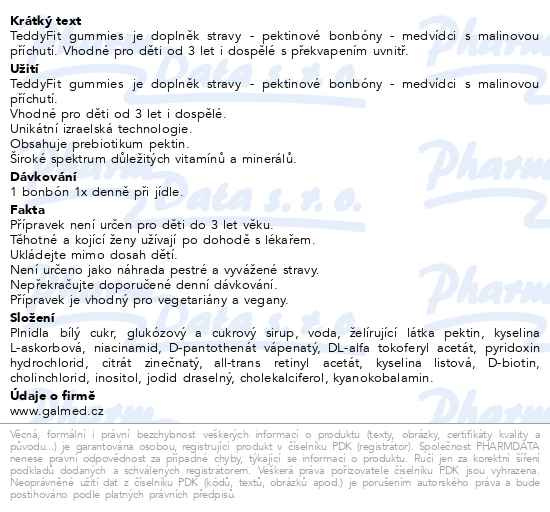 Příbalový leták - TeddyFit gummies 50+10ks PIRÁT