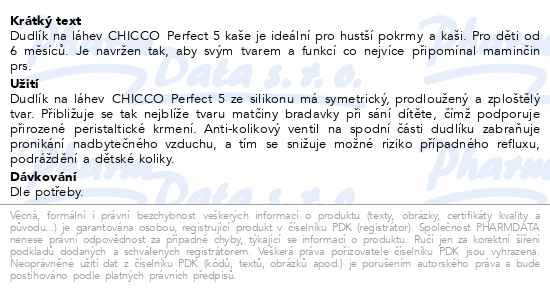 Příbalový leták - CHICCO Dudlík na láhev Perfect 5/Well-Being fyziologický na kaši 6m+ 2 ks