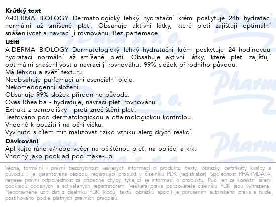 Příbalový leták - A-DERMA BIOLOGY Lehký hydratační krém 40ml