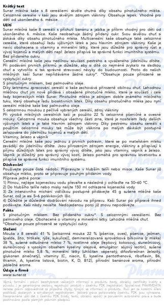 Příbalový leták - Sunar Mléčná kaše 8 cereálií banán/jablko 6m+ 210g
