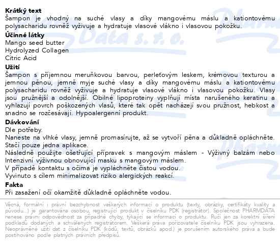 Příbalový leták - KLORANE Šampon mango na suché vlasy 400ml
