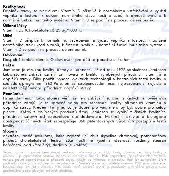 Příbalový leták - JAMIESON Vitamín D3 1000 IU tablety na cucání s příchutí pomeranče 100 tbl.