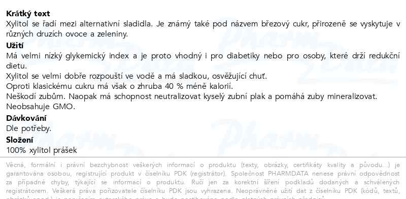 Příbalový leták - Allnature Xylitol březový cukr 1000g