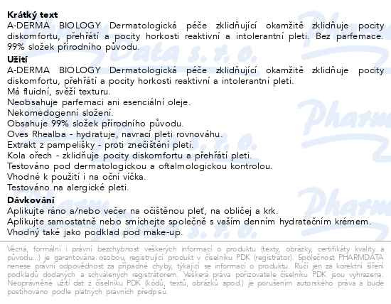 Příbalový leták - A-DERMA BIOLOGY Péče zklidňující 40ml