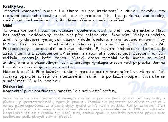 Příbalový leták - AVENE Kompaktní make-up SPF50 tmavý 10g