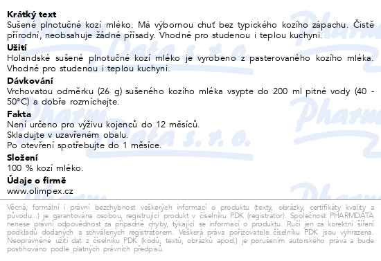 Příbalový leták - Kozí mléko Holandské sušené plnotučné 360g doza
