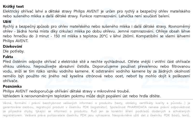 Příbalový leták - Philips AVENT Ohřívač lahví a dětské stravy rychlý SCF355/09