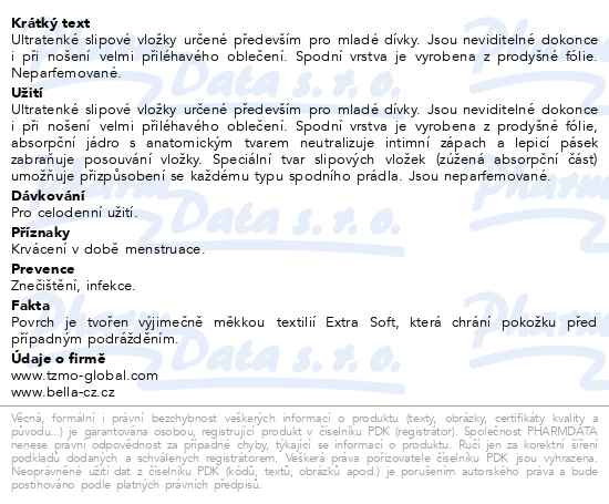Příbalový leták - Bella For Teens Panty Sensitive hygien.vložky 20ks
